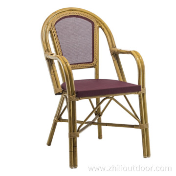 bamboo wicker rattan french bistro chair with arm